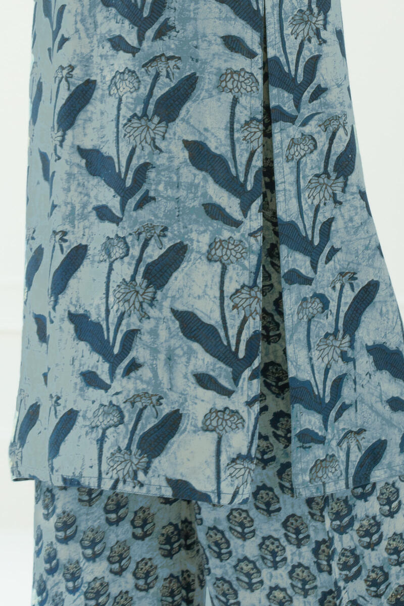 Indigo Block Printed Straight Cotton Modal Kurta