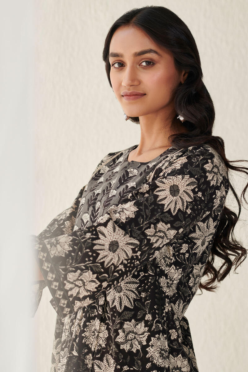Black Block Printed Cotton Dress