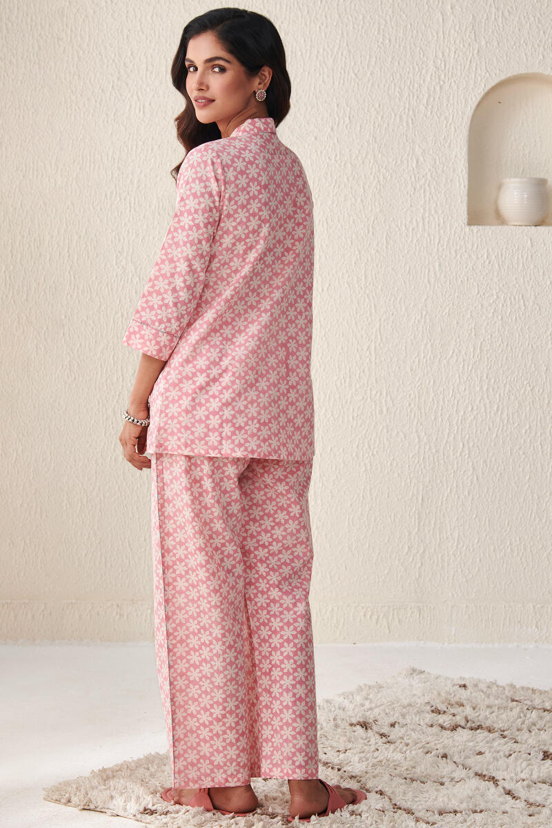 Pink Hand Block Printed Cotton Loungewear Set