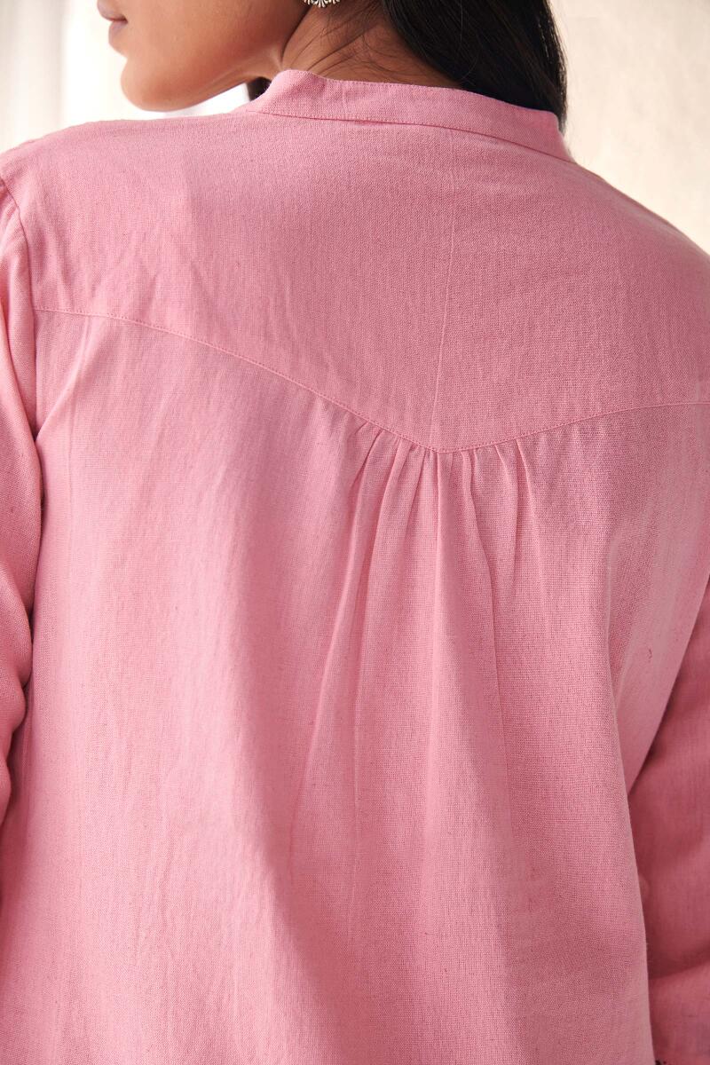 Pink Handcrafted Straight Cotton Kurta