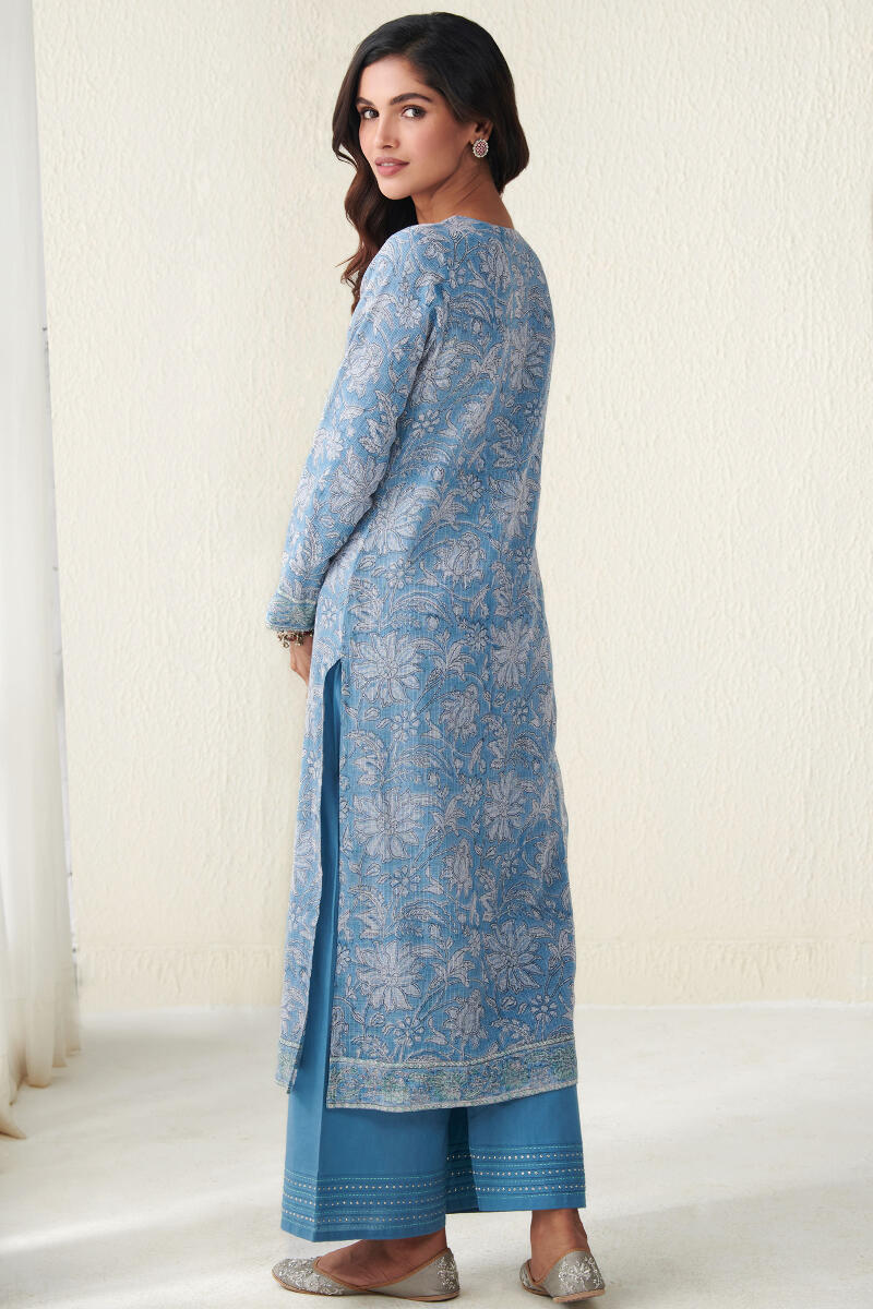 Blue Hand Block Printed Straight Kota Kurta