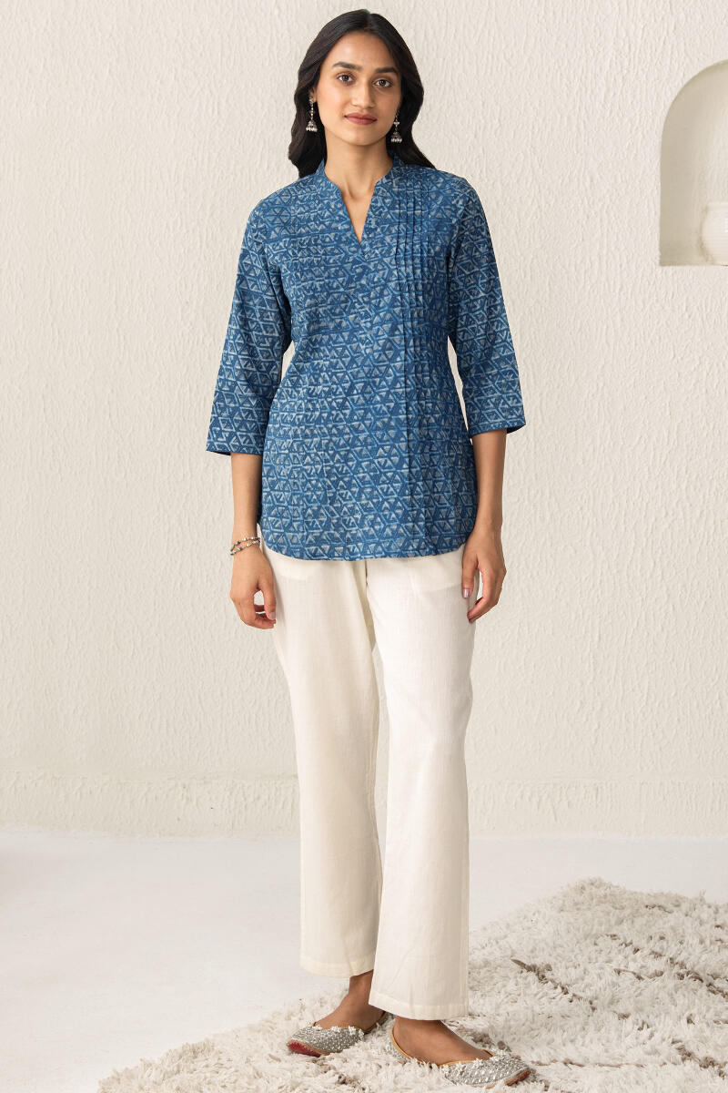 Indigo Hand Block Printed Cotton Top