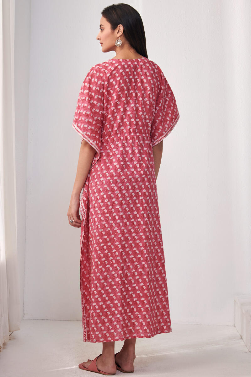 Pink Hand Block Printed Cotton Kaftan