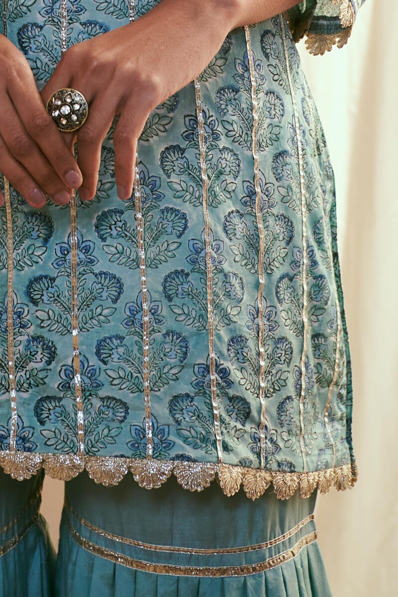 Blue Block Printed Modal Short Kurta