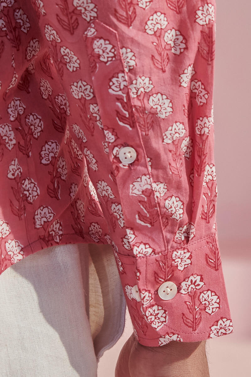 Pink Hand Block Printed Cotton Shirt
