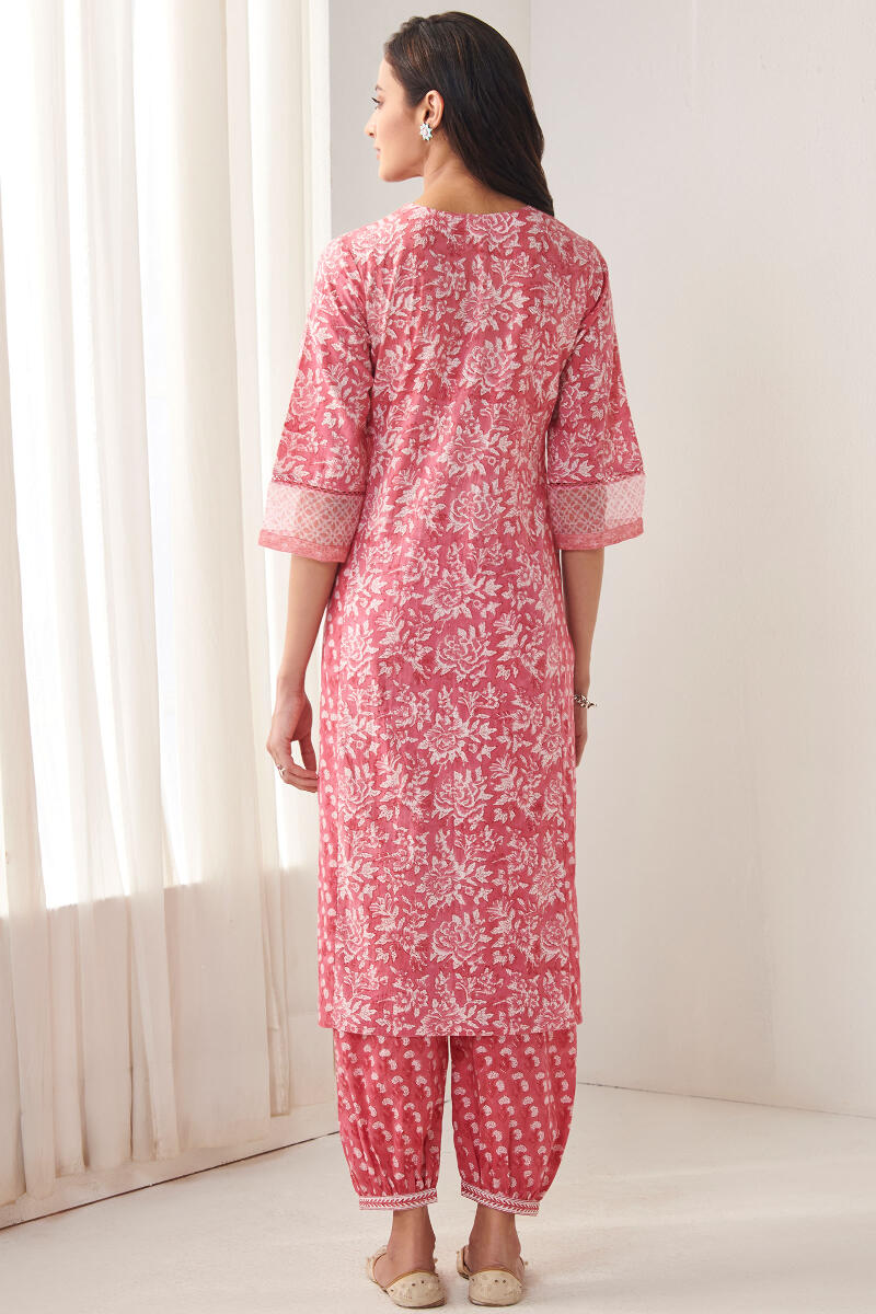 Pink Hand Block Printed Straight Cotton Kurta