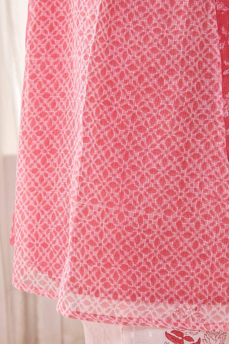 Pink Hand Block Printed A-Line Kota Kurta