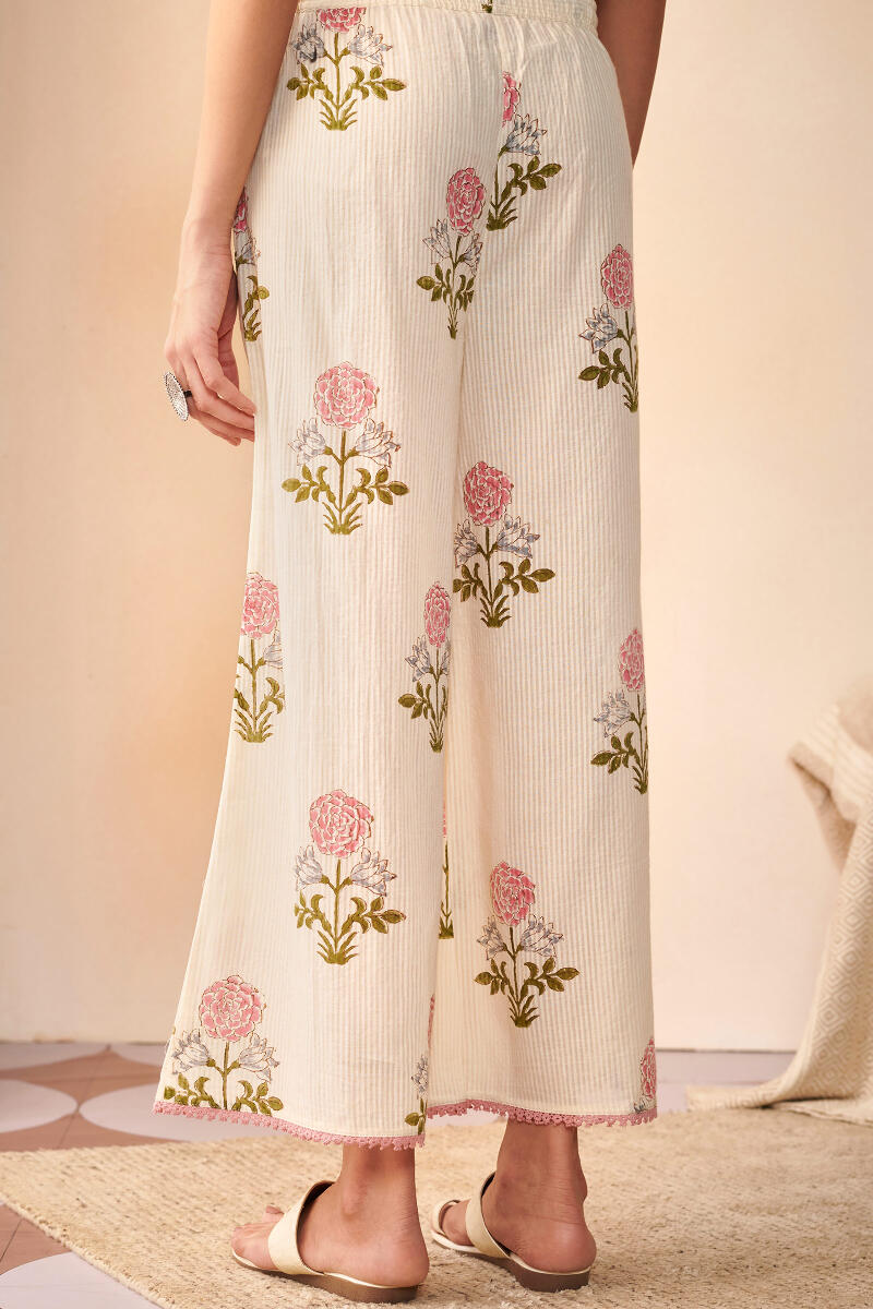 Off-White Hand Block Printed Cotton Palazzo