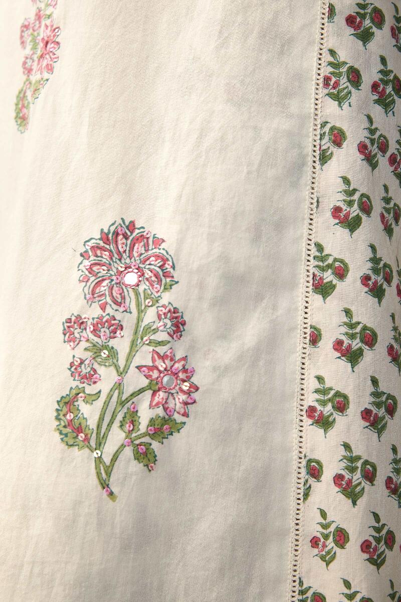 White Hand Block Printed A-Line Cotton Kurta