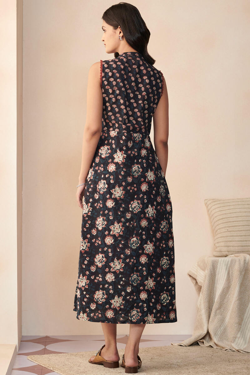 Black Hand Block Printed Cotton Dress