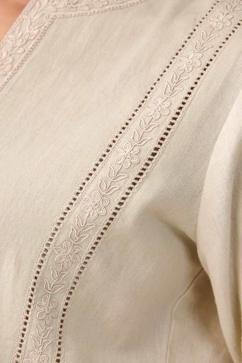 Beige Handcrafted A-Line Cotton Kurta