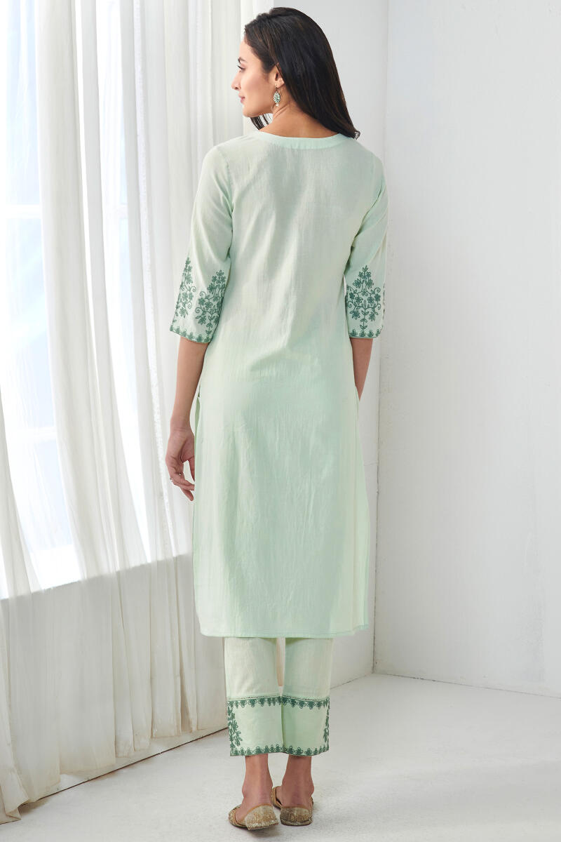 Green Handcrafted Straight Cotton Kurta