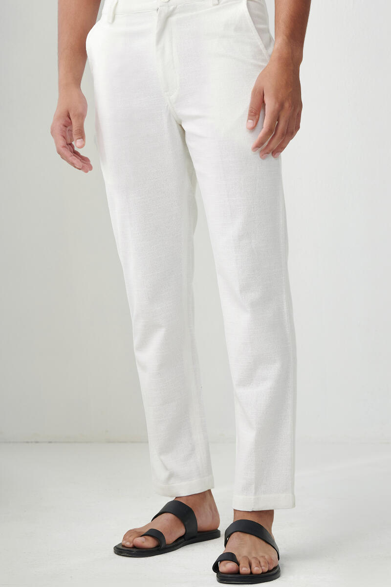 White Handcrafted Cotton Pants