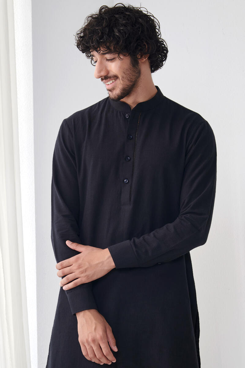 Black Handcrafted Cotton Kurta
