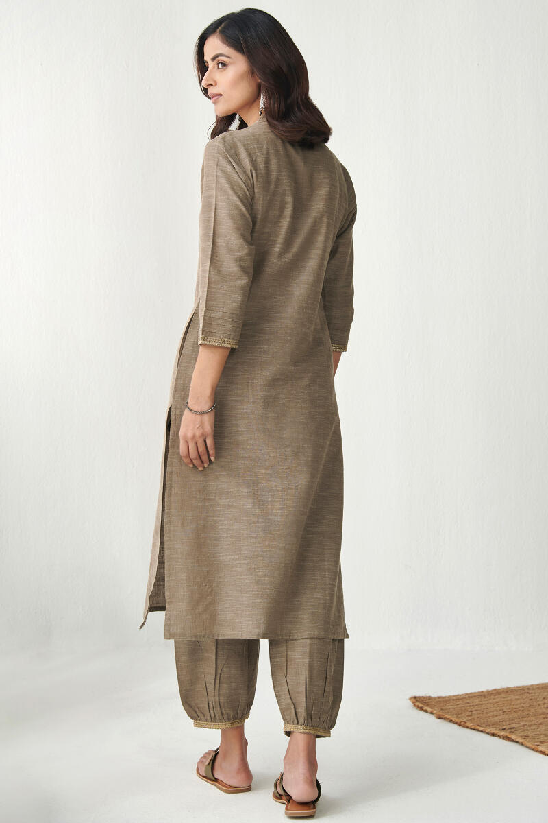 Brown Handcrafted Straight Cotton Kurta