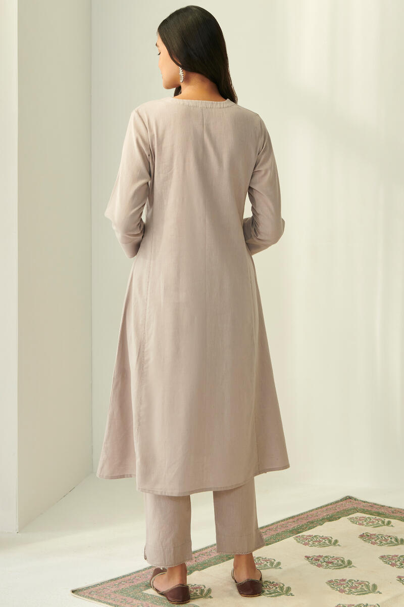 Grey Handcrafted A-Line Cotton Kurta