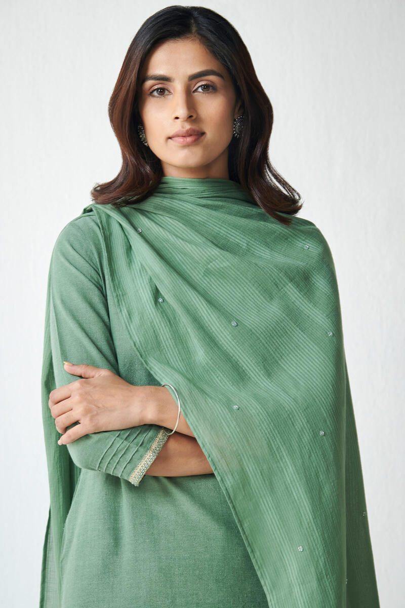 Green Handcrafted Cotton Dupatta