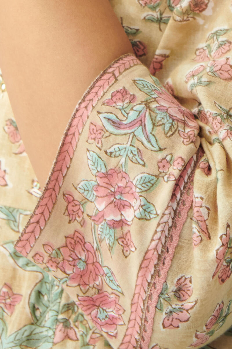 Mustard Hand Block Printed Anarkali Cotton Kurta
