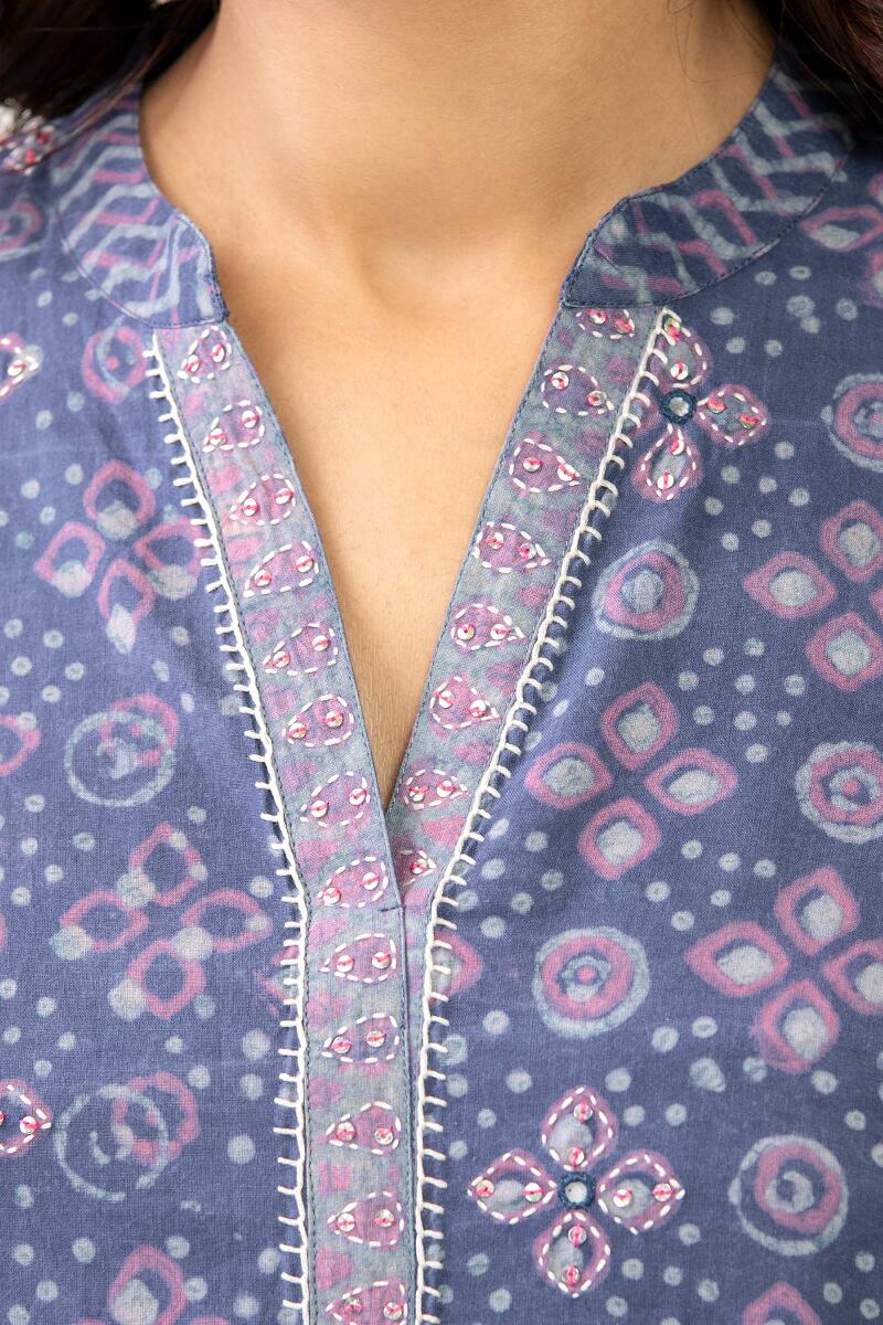 Purple Hand Block Printed Straight Cotton Kurta