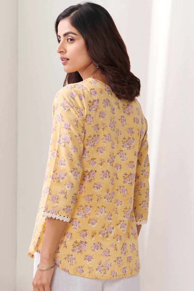 Yellow Hand Block Printed Cotton Top