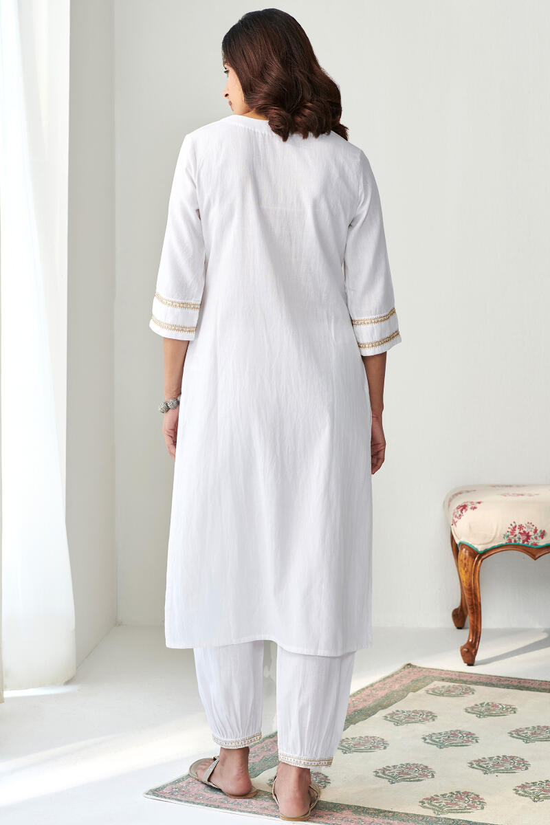 White Handcrafted Straight Cotton Kurta