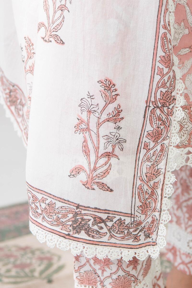 White Hand Block Printed Cotton Dupatta
