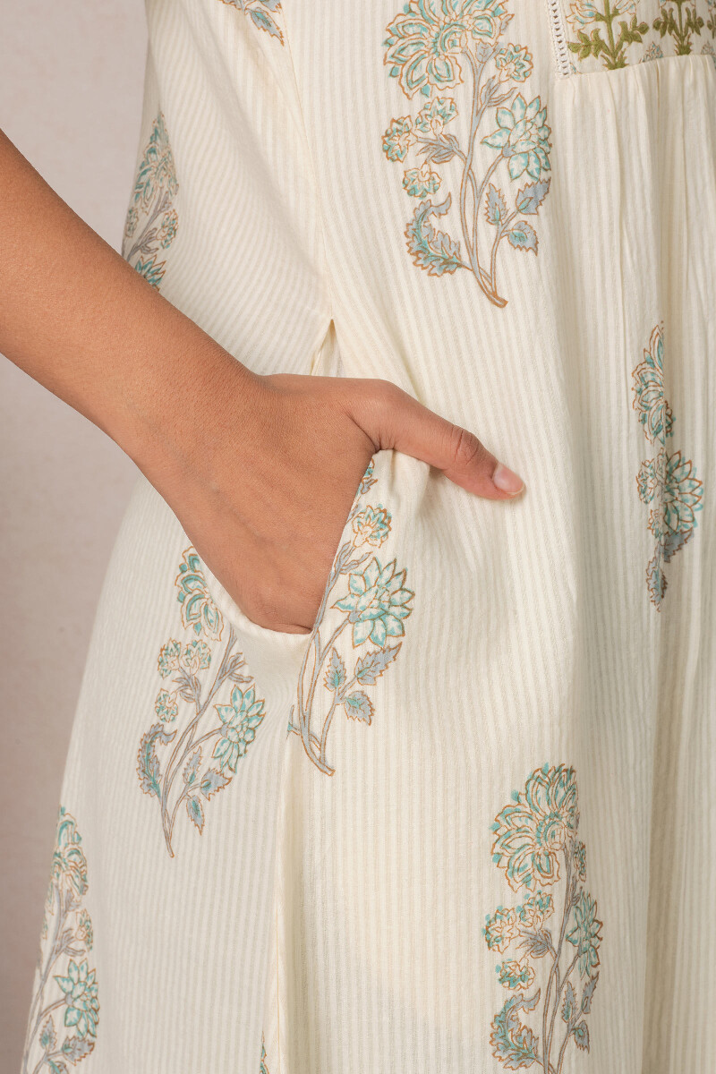 Off-White Block Printed Cotton Dress