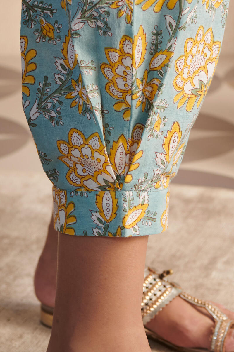 Blue Block Printed Cotton Pyjama Set