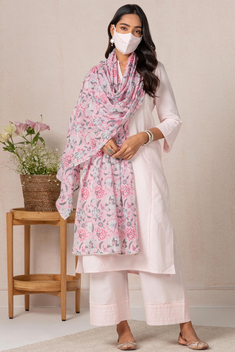 Pink Handcrafted Straight Cotton Kurta