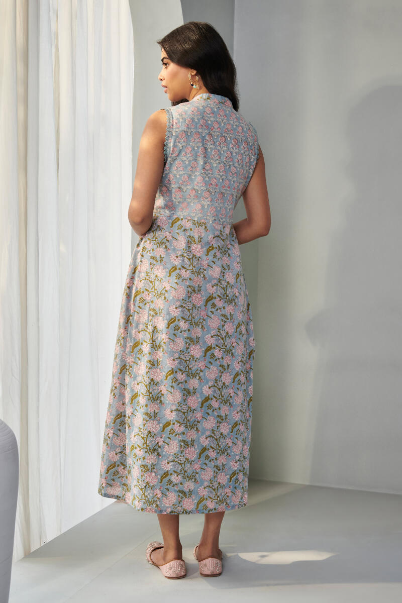 Grey Block Printed Cotton Dress
