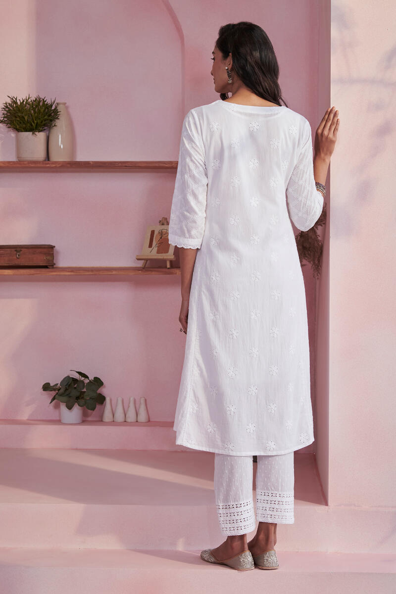 White Handcrafted A-Line Cotton Kurta