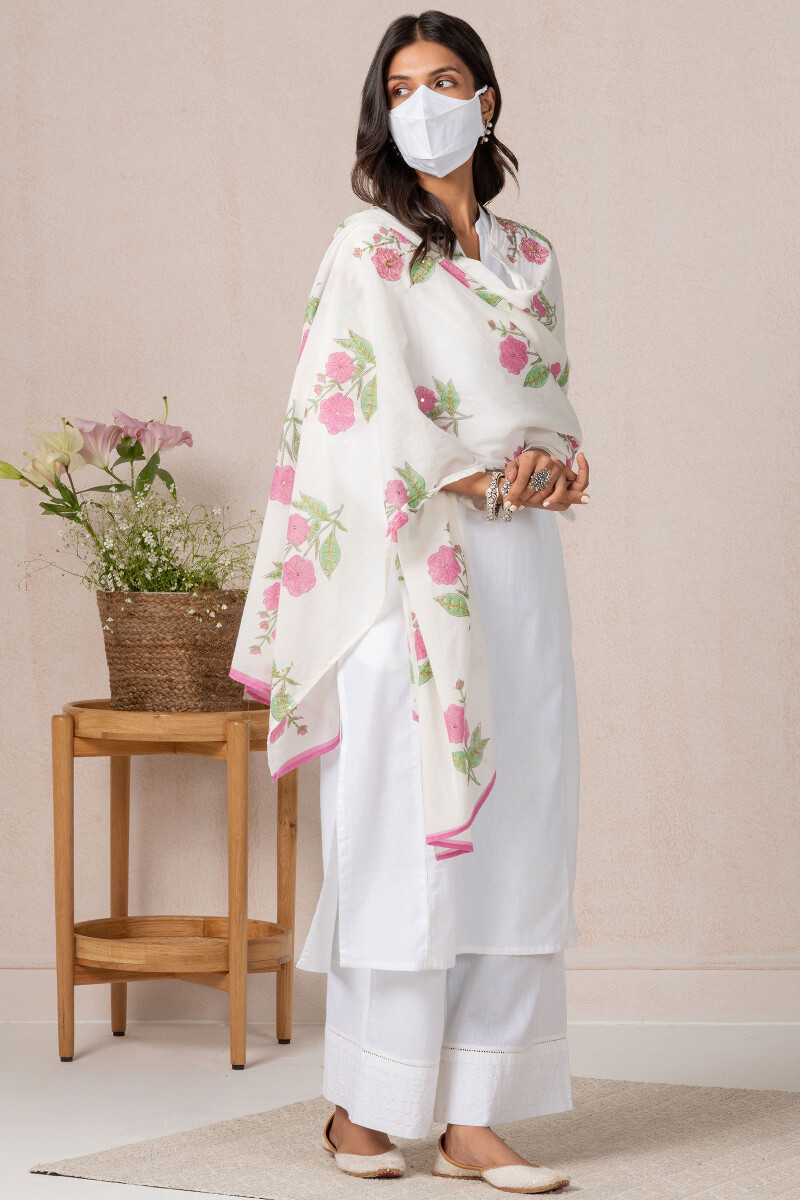 White Handcrafted Straight Cotton Kurta