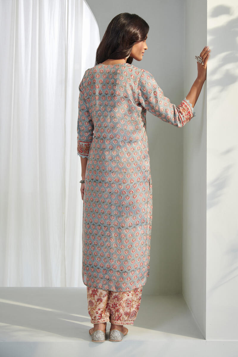Blue Block Printed Straight Modal Kurta