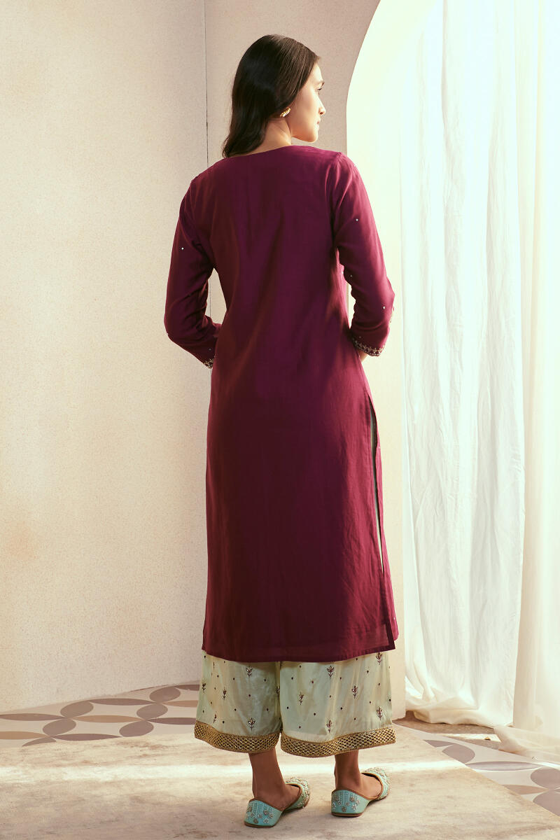 Purple Handcrafted Straight Chanderi Kurta