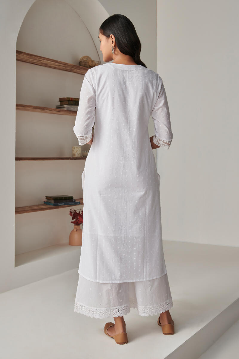 White Handcrafted Straight Cotton Kurta