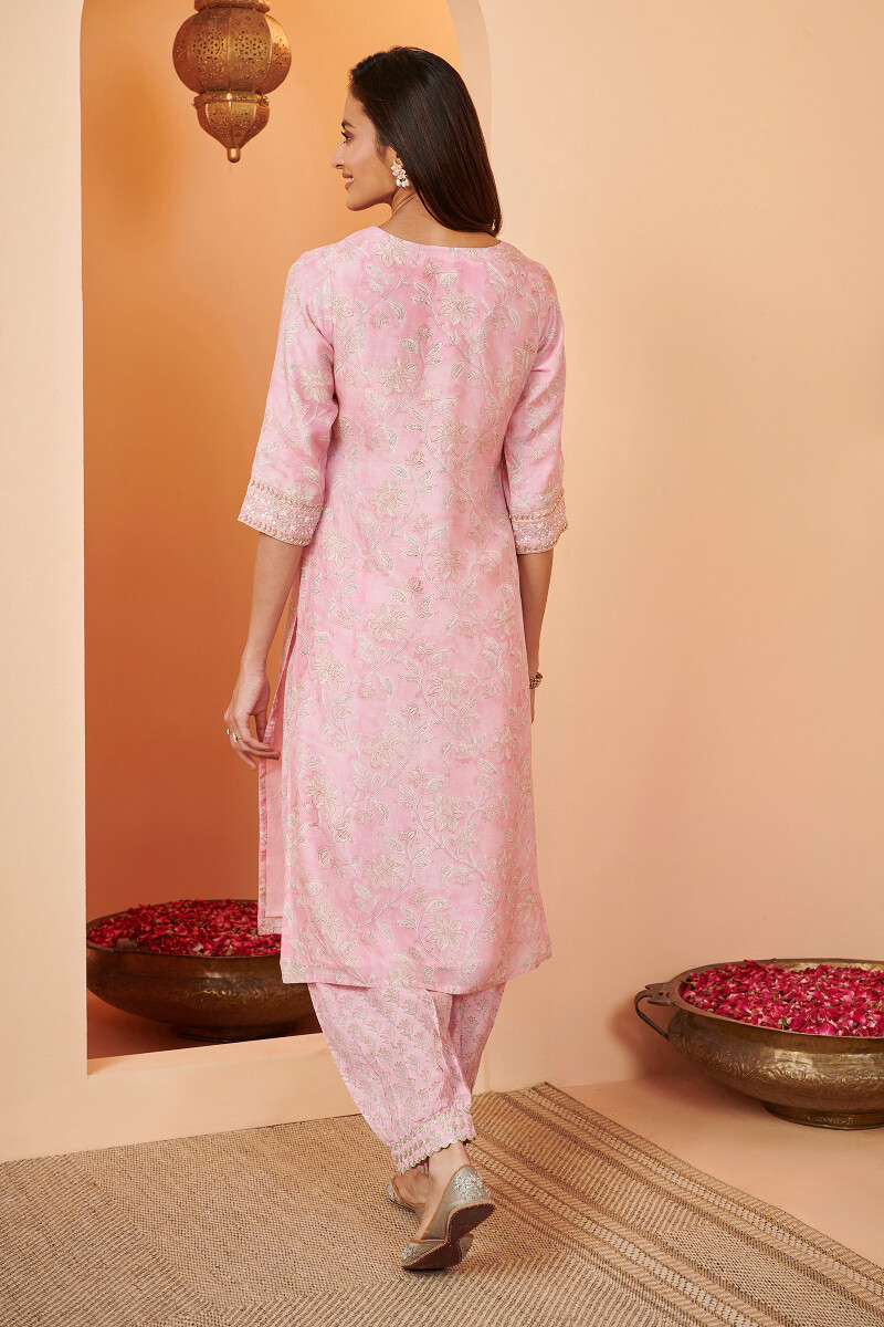 Pink Hand Block Printed Straight Modal Kurta
