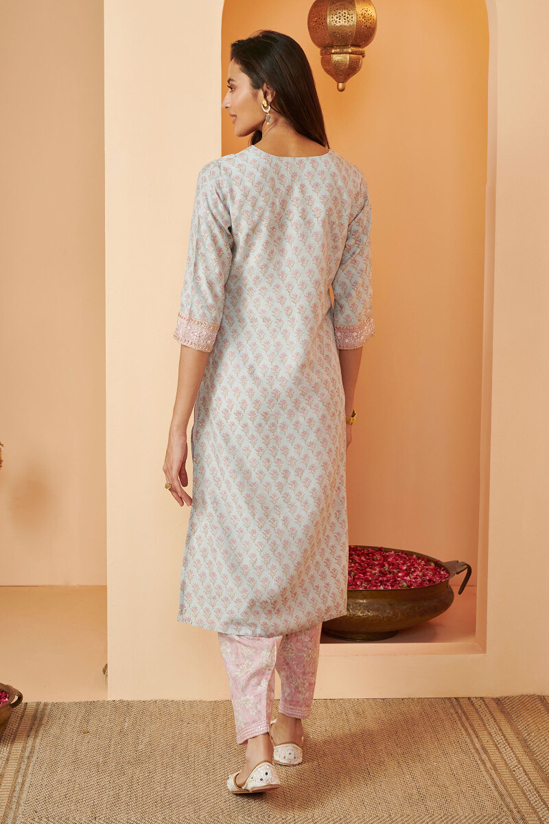 Blue Hand Block Printed Straight Modal Kurta