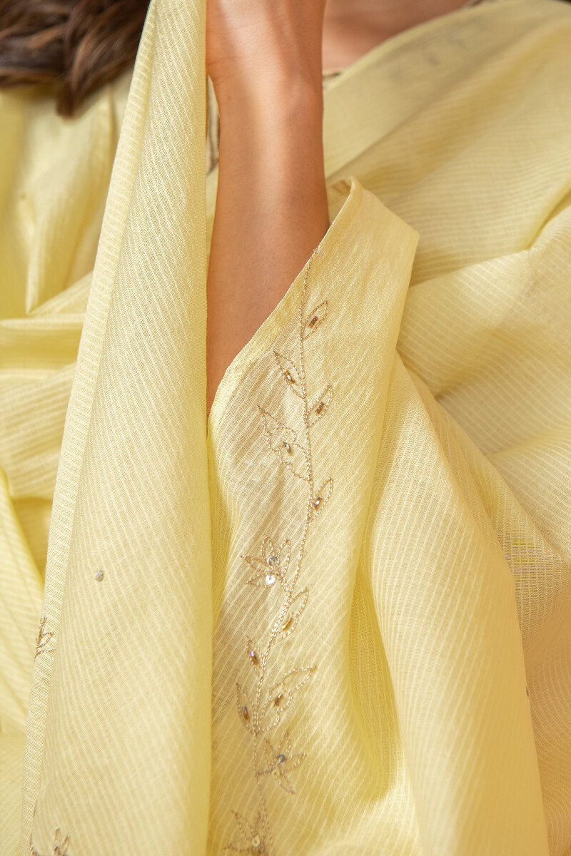 Yellow Handcrafted Cotton Silk Dupatta