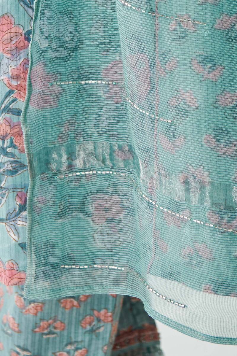 Blue Handcrafted Cotton Silk Dupatta