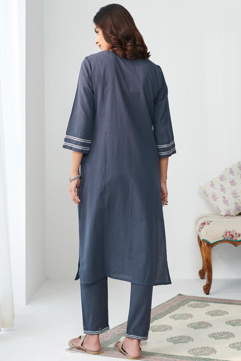 Indigo Handcrafted Straight Cotton Kurta