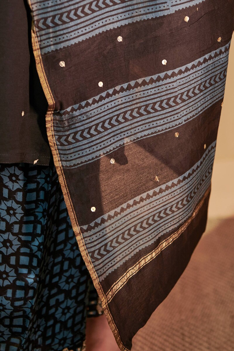 Ajrak Hand Block Printed Chanderi Dupatta