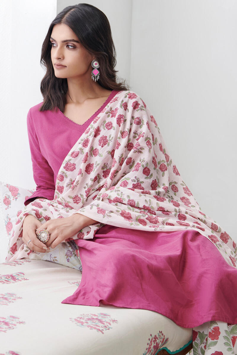 Maroon Handcrafted Straight Cotton Kurta