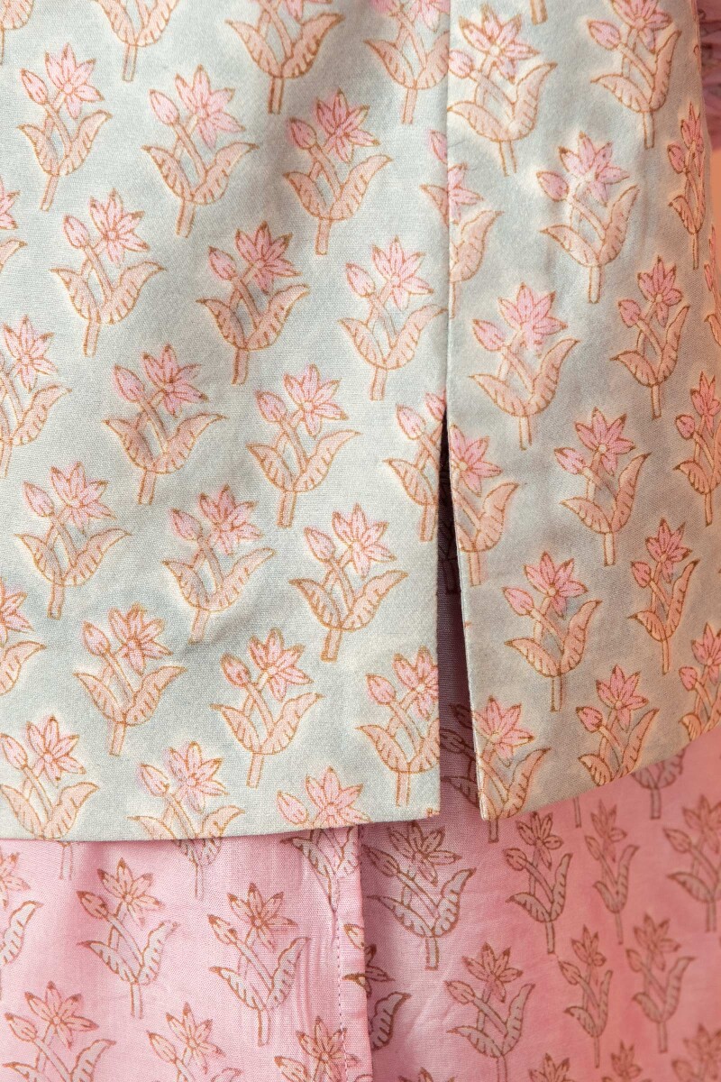 Blue Hand Block Printed Chanderi Nehru Jacket