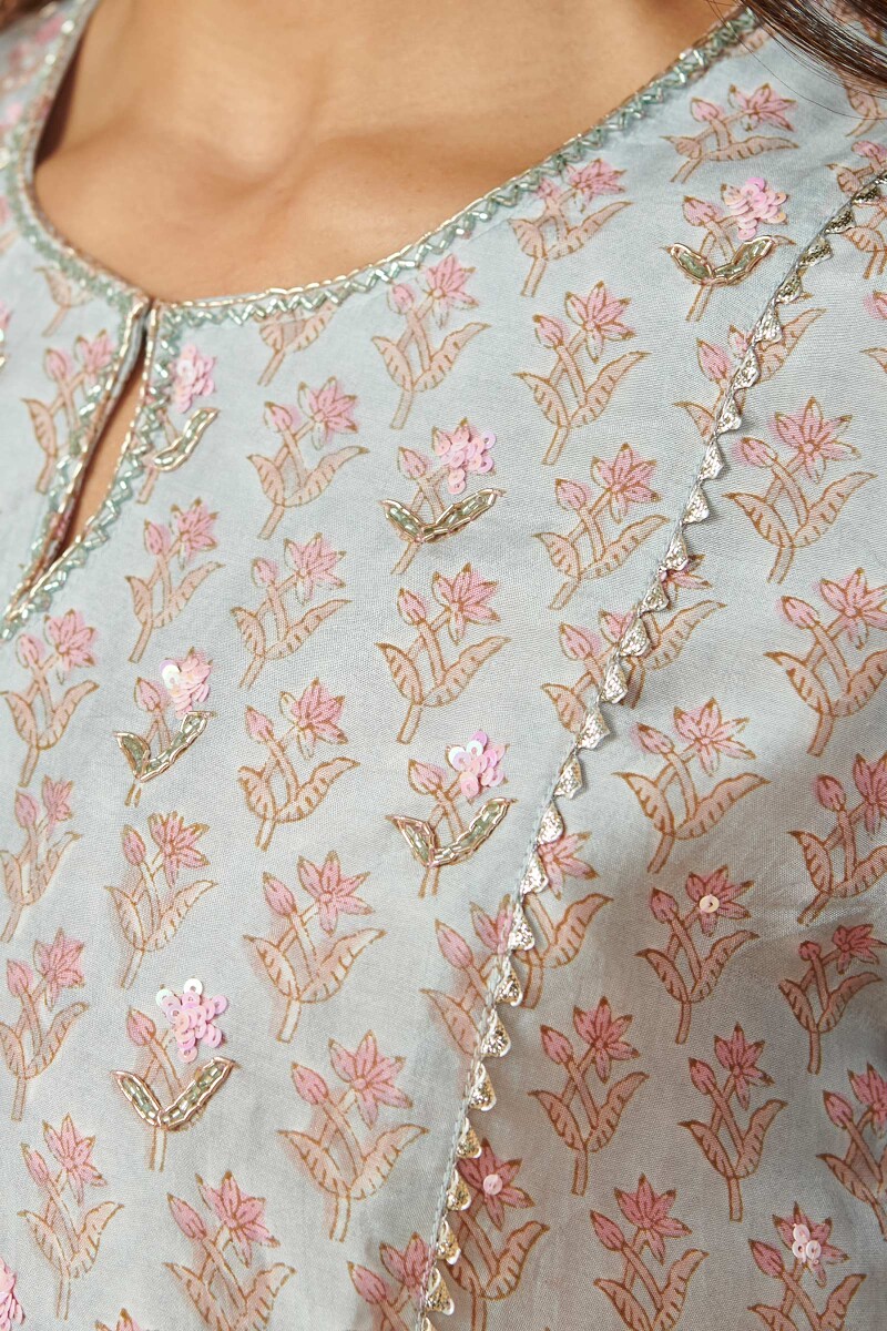 Blue Hand Block Printed Short Modal Kurta