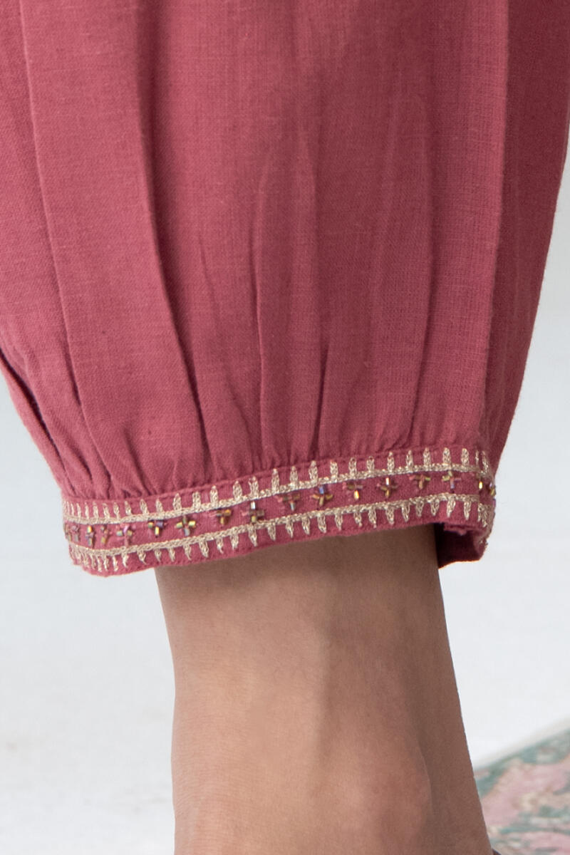 Red Handcrafted Cotton Izhaar Pants