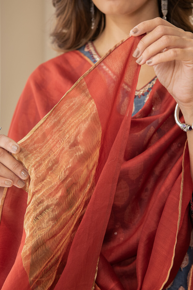 Maroon Handcrafted Chanderi Dupatta