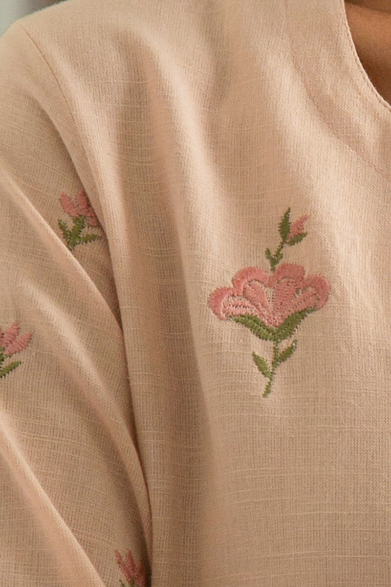 Pink Handcrafted Straight Cotton Kurta