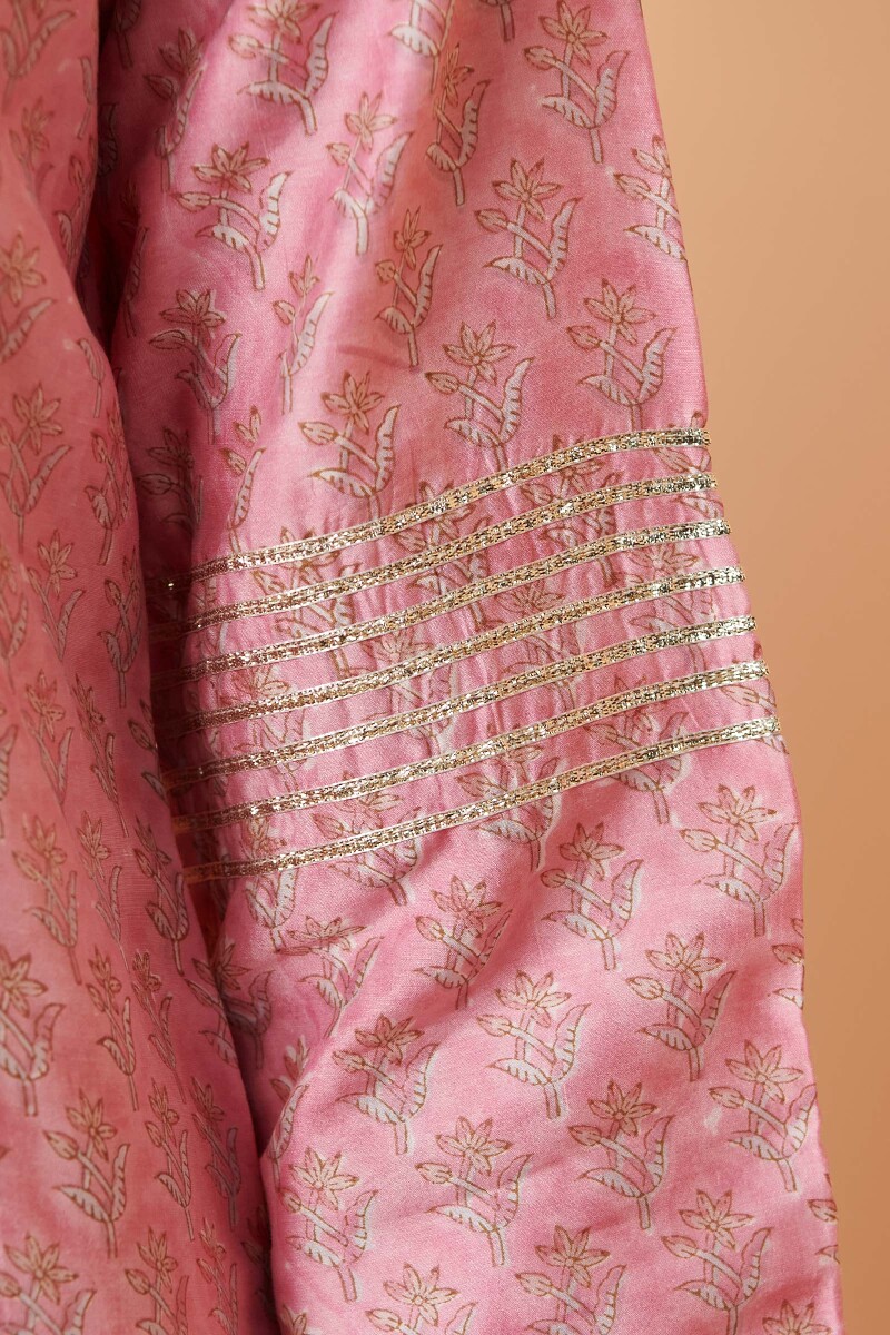 Pink Hand Block Printed A-Line Modal Kurta