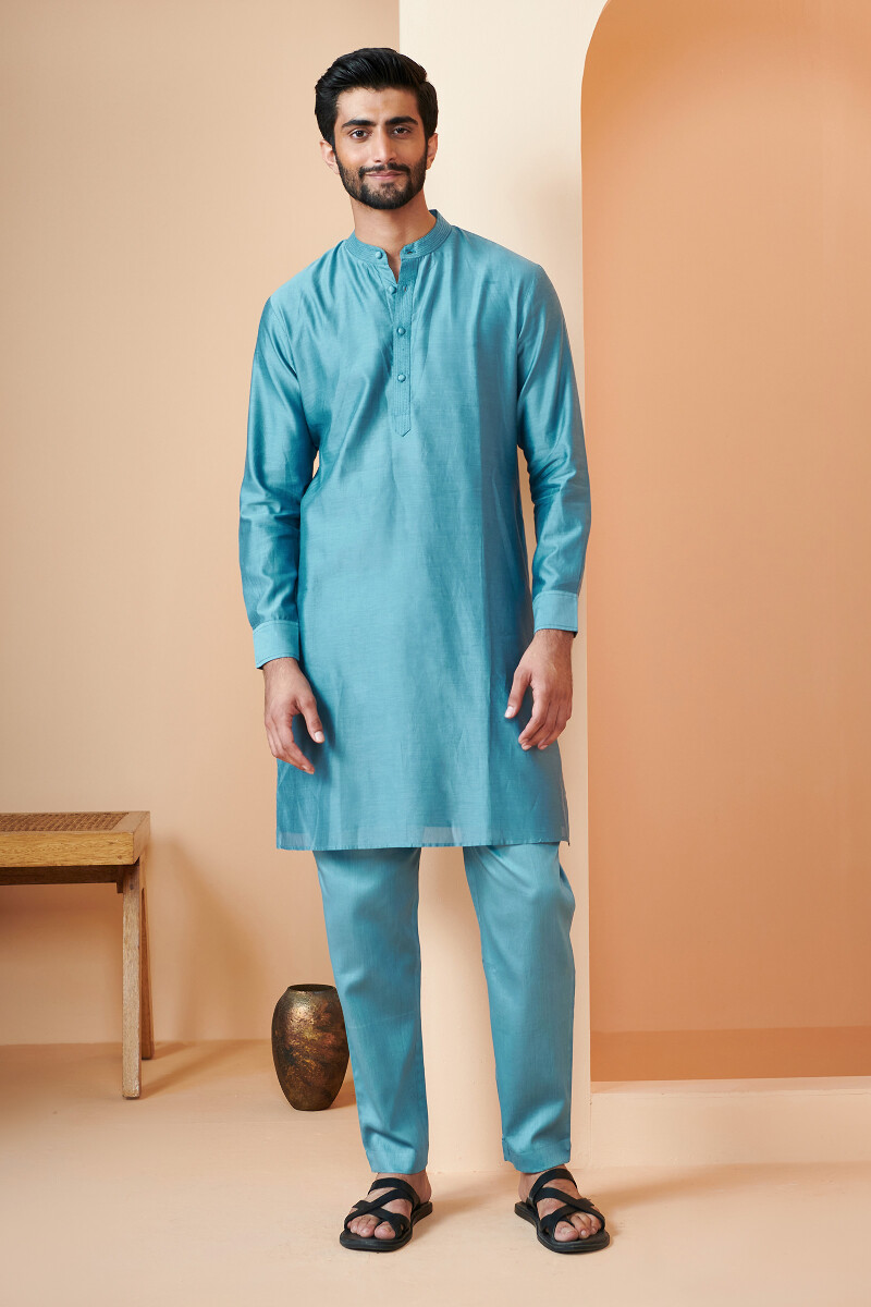 Blue Handcrafted Vegan Silk Pants