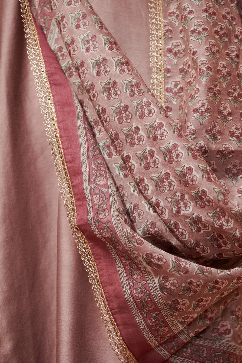 Brown Hand Block Printed Cotton Silk Dupatta